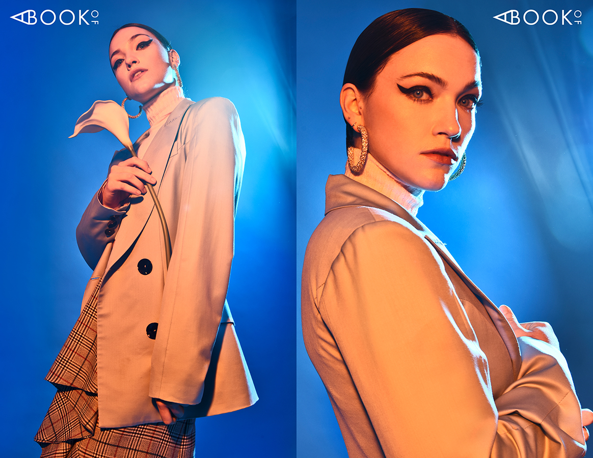 Earrings: Leciel Design, Jacket: Teatum Jones, Sweater: Ronny Kobo, Skirt: Petersyn