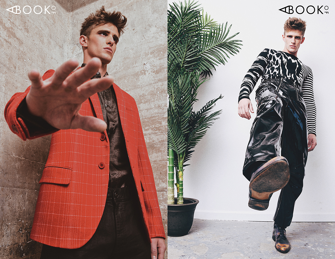 LEFT: Blazer - Bottega Veneta , Shirt & Jeans - Roberto Cavalli RIGHT: Sweater - Givenchy , Vinyl pants - GmbH , Boots - Gucci