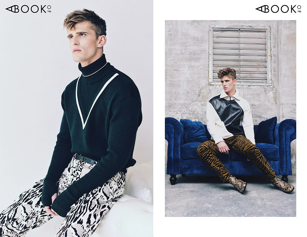 LEFT: Turtleneck - Givenchy , Pants - Roberto Cavalli , Belt - Lanvin RIGHT: Sweater - Givenchy, Pants - Bottega Veneta , Boots - Dries Van Noten