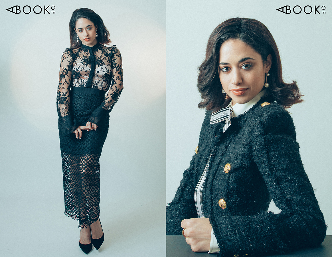 LEFT: Lace top: Alexander McQueen, Body suit: Elisabetta Franchi, Skirt: WINONAH, Earrings: Adrianna Papell, Shoes: Police Lee RIGHT: Blouse & Pants: Dolce & Gabbana, Blazer: Balmain, Earrings: Accessory Concierge, Ring: Kimsu