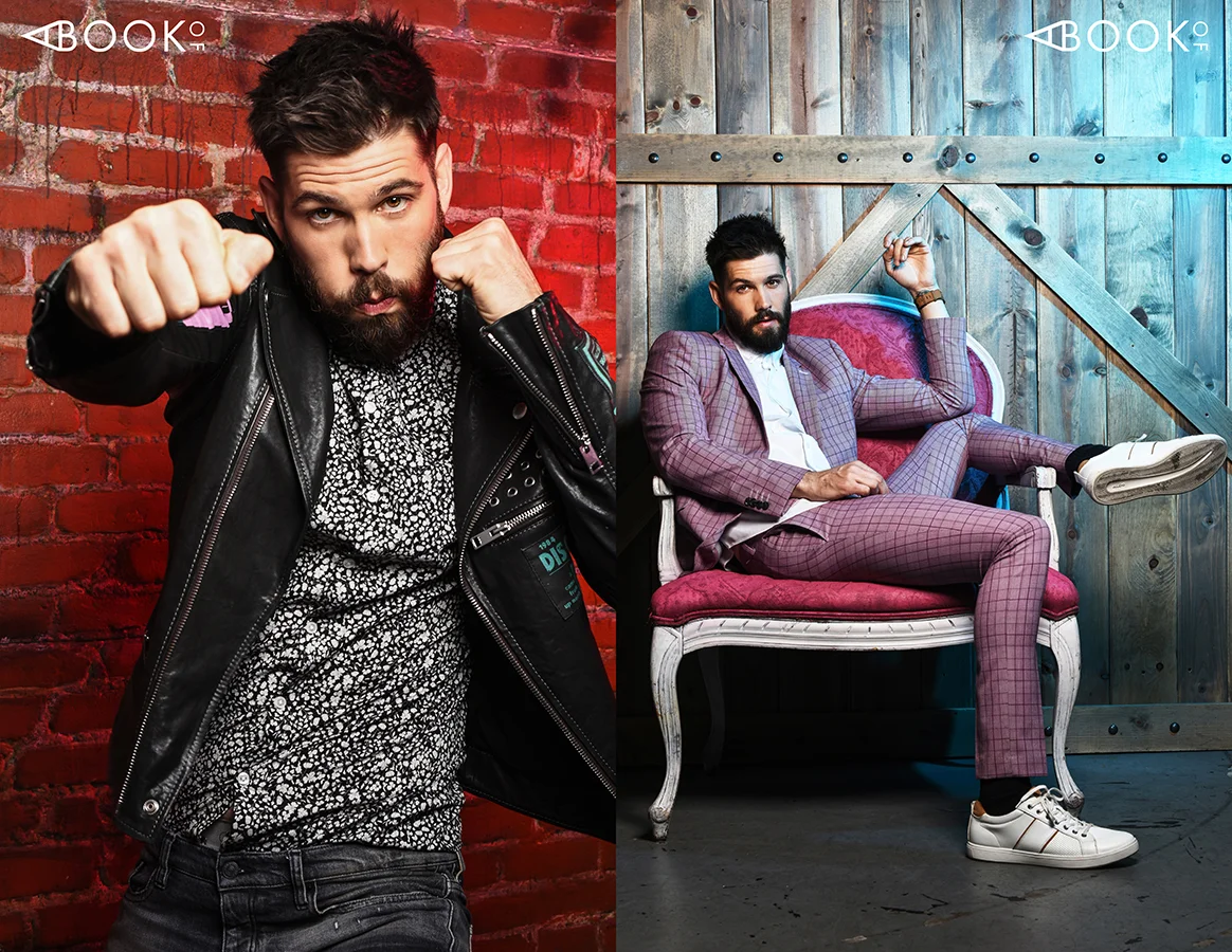 LEFT : Leather Jacket: Diesel, Shirt: Topman, Pants: The Kooples RIGHT : Outfit: Topman, Watch: Momentum, Shoes: ALDO