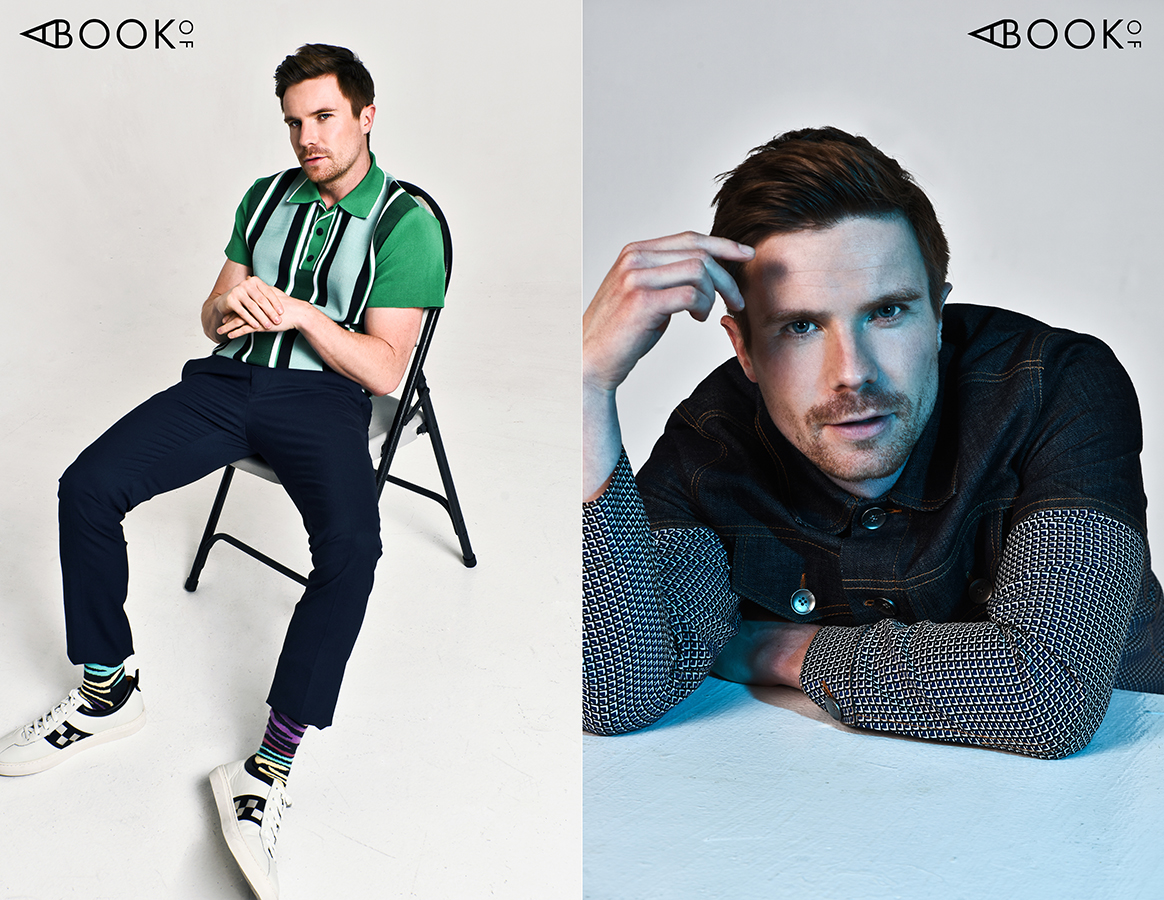 LEFT: Shirt & Sneakers : Bally, Pants: Cos, Socks: Happy Socks RIGHT: Turtleneck : Cos, Jacket: Calvin Luo