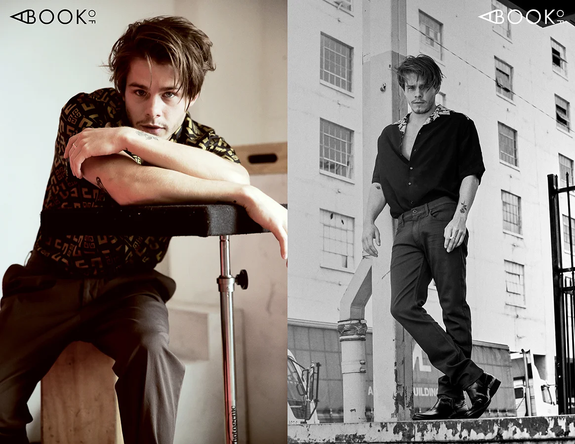 LEFT: Shirt: Givenchy, Pants: Ermenegildo Zegna, RIGHT: Shirt: Versace, Pants: Paige Denim, Shoes: Aquatalia