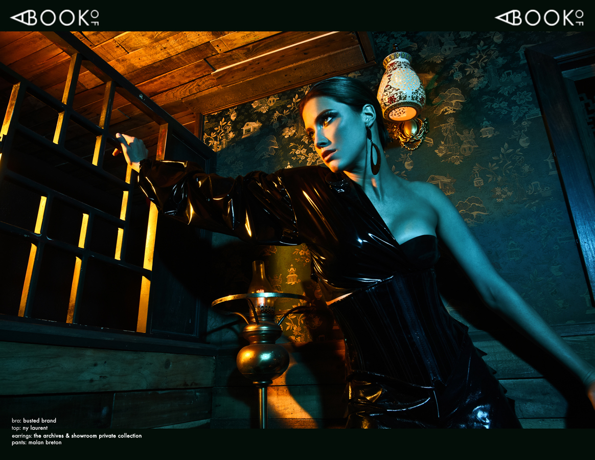 Bra: BUSTED BRAND , Top: NY LAURENT , Earrings: THE ARCHIVES & SHOWROOM PRIVATE COLLECTION , Pants: MALAN BRETON