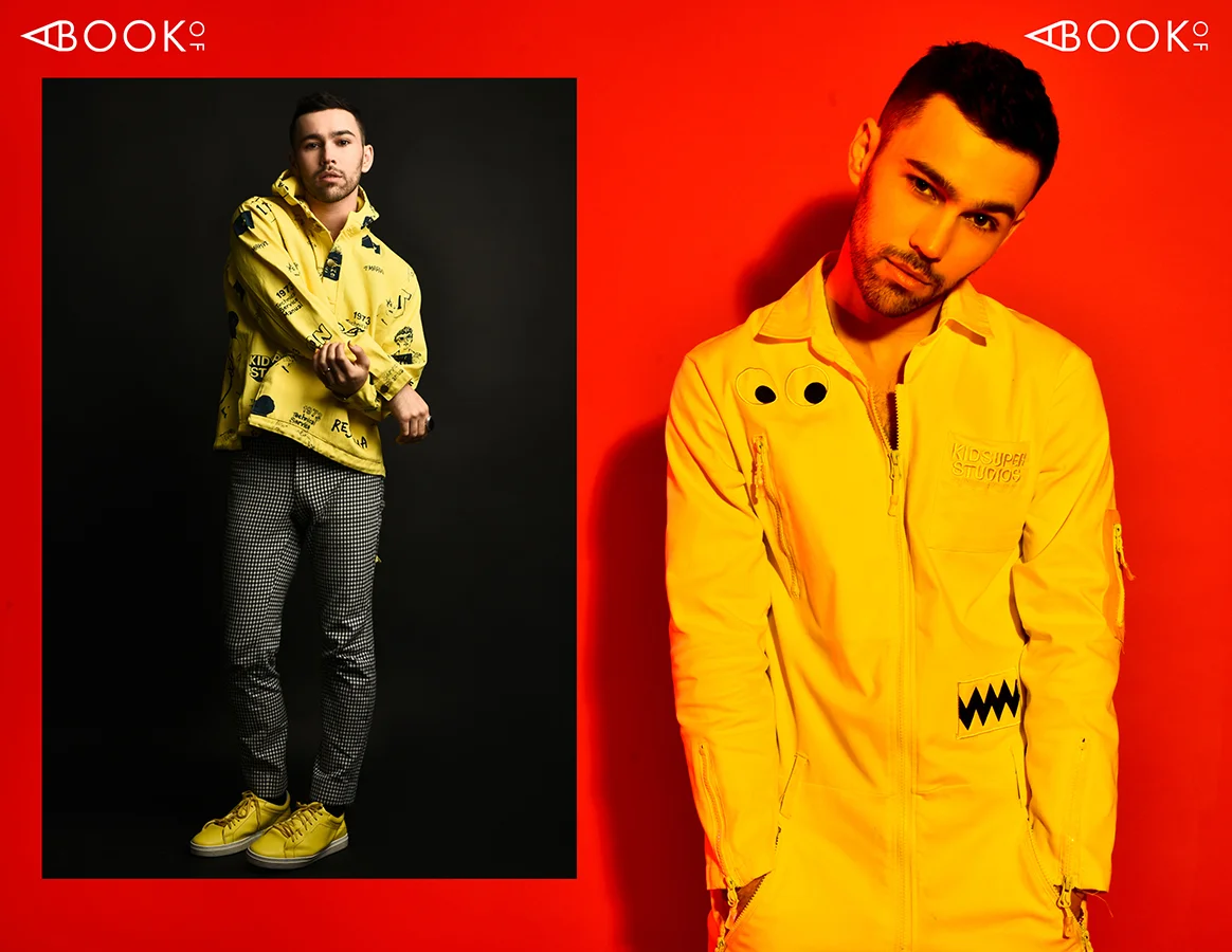LEFT: Jacket: KID SUPER, Pants & Shoes: STYLIST’S OWN RIGHT: Jumpsuit: KID SUPER