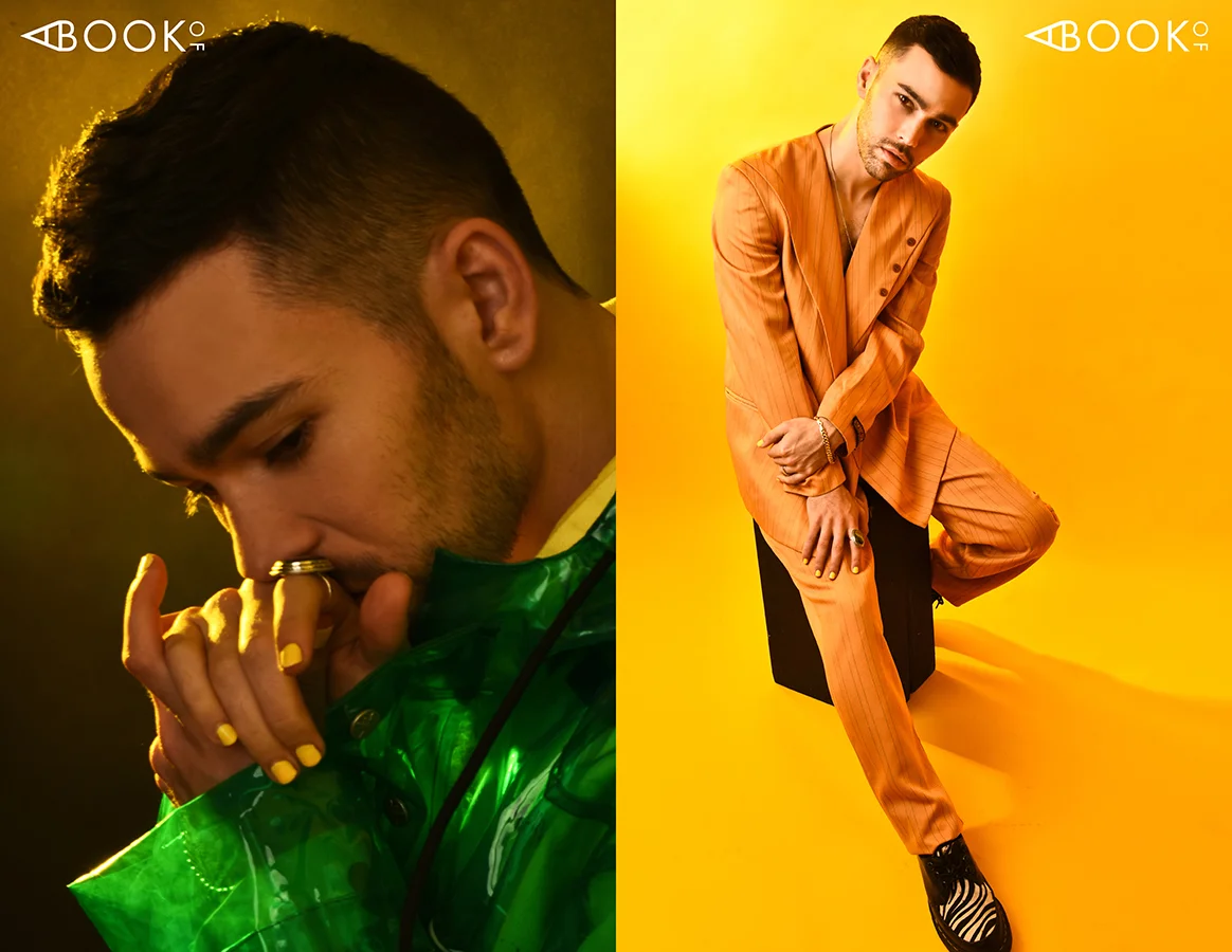 LEFT: Jumpsuit: KID SUPER RIGHT: Suit: VINTAGE, Shoes: DOC MARTEN