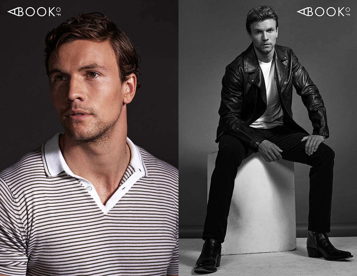 LEFT: Shirt: JOHN SMEDLEY RIGHT: Shirt: SANDRO, Leather Jacket & Pants: BELSTAFF, Shoes: DSQUARED2