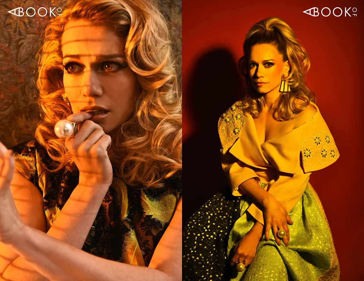 LEFT: Top & Skirt: DINT OFFICIAL, Ring: JOIA, Earrings: IRIS TRENDS RIGHT: Jacket: FARAH AL MESBAH, Skirt: PUEY QUINONES, Shoes: LAUREN LORRAINE, Jewelry: JOIA