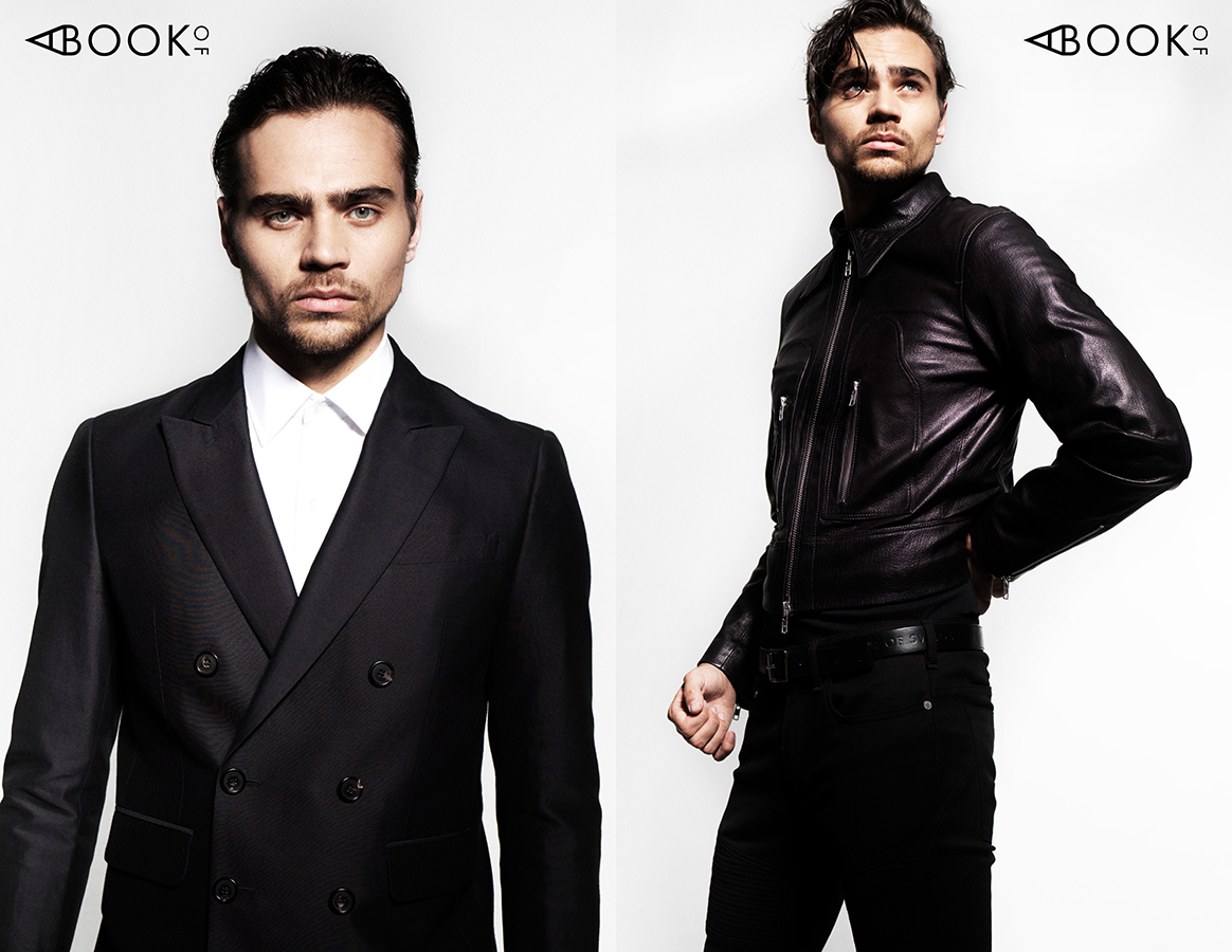 LEFT: Blazer: DSQUARED2, Shirt: EMMA WILLIS RIGHT: Jacket & Belt: TIGER OF SWEDEN, Pants: NEIL BARRETT