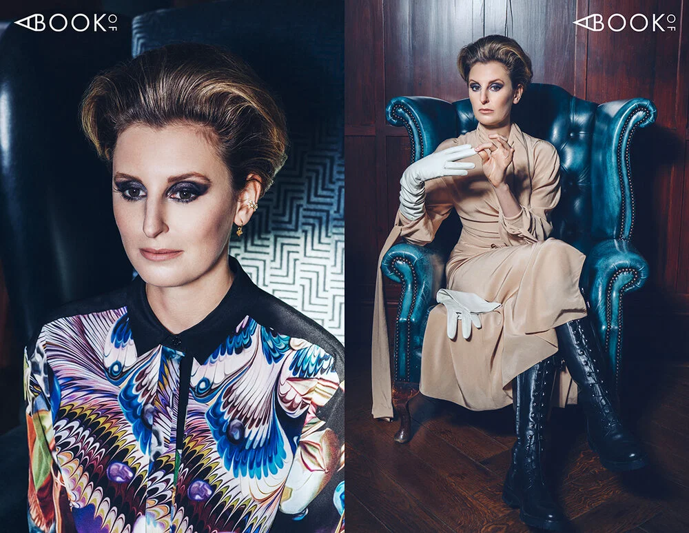 LEFT: Shirt: MARY KATRANTZOU, Ear cuff: TADA AND TOY RIGHT: Dress & Gloves: ACNE, Boots: RUPERT SANDERSON, Earrings: VINTAGE