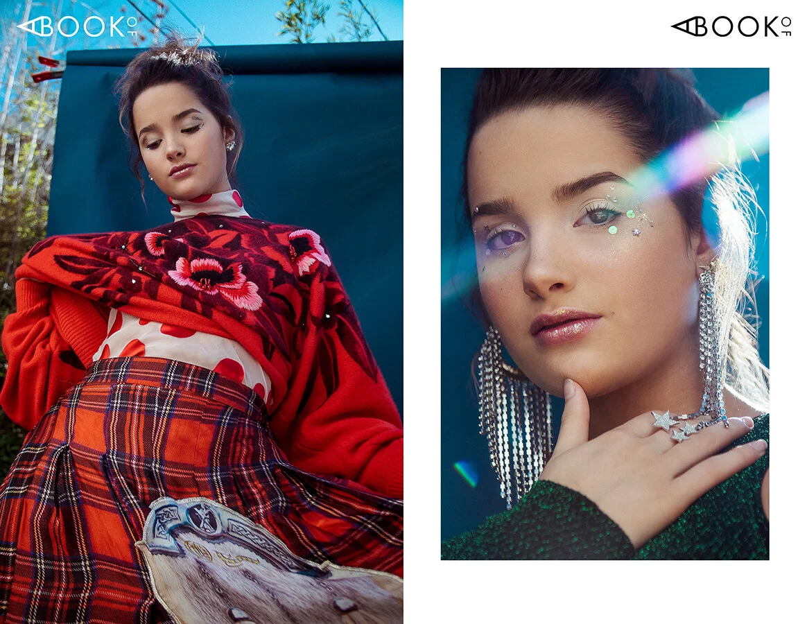 LEFT: Earrings: ALEXIS BITTAR, Body Suit: FLIRTATIOUS, Sweater: VINTAGE, Skirt: OTT, Tights: WOLFORD, Loafers: DOC MARTENS x SEX PISTOLSRIGHT: Earrings: SWAROVSKI, Diamond Star Ring: LAJOUX, Bodysuit: FLIRTATIOUS, Belt: ISABEL MARANT, Pants: SAINT L…