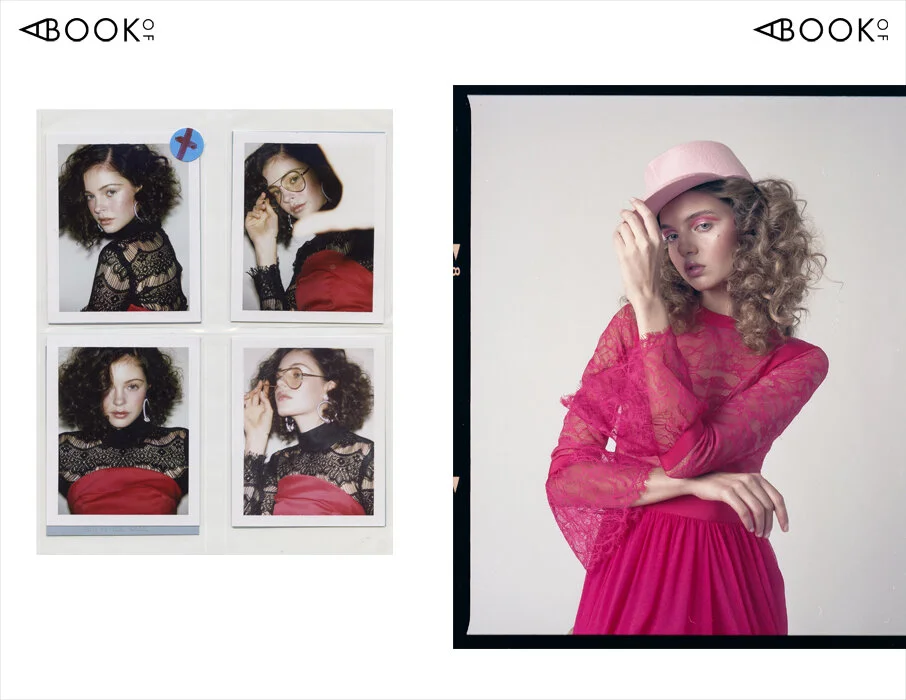 LEFT: Glasses: ZEROUV, Lace Shirt(worn under): MINA BINE BINE, Jumpsuit(worn over): LOTUSRIGHT: Hat: GLADYS TAMEZ MILLINERY, Dress: THAI NGUYEN ATELIER, Shoes: BADGLEY MISCHKA, Earrings: JOIA