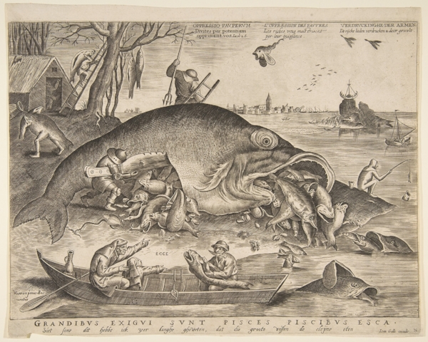 Fig 9 . Pieter van der Heyden, after Pieter Bruegel, Big Fish Eat Little Fish , 1557
