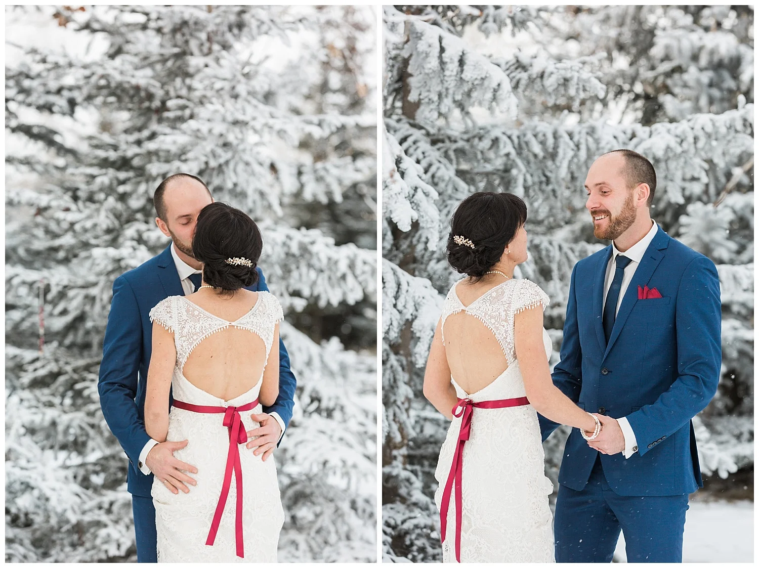 Calgary winter wedding first look
