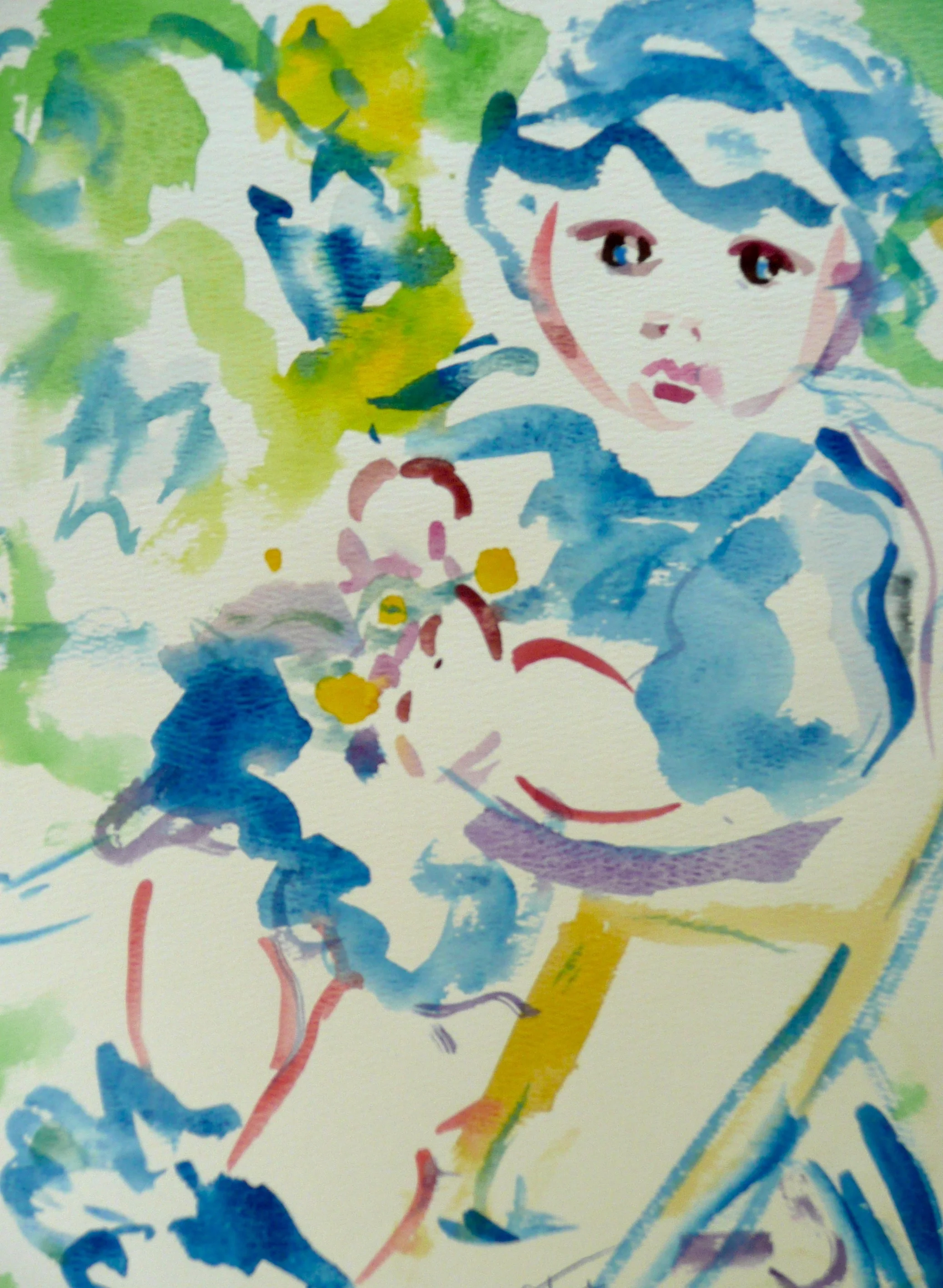 "Jocelyn in the Stroller" Watercolor, 1977, 9x12"