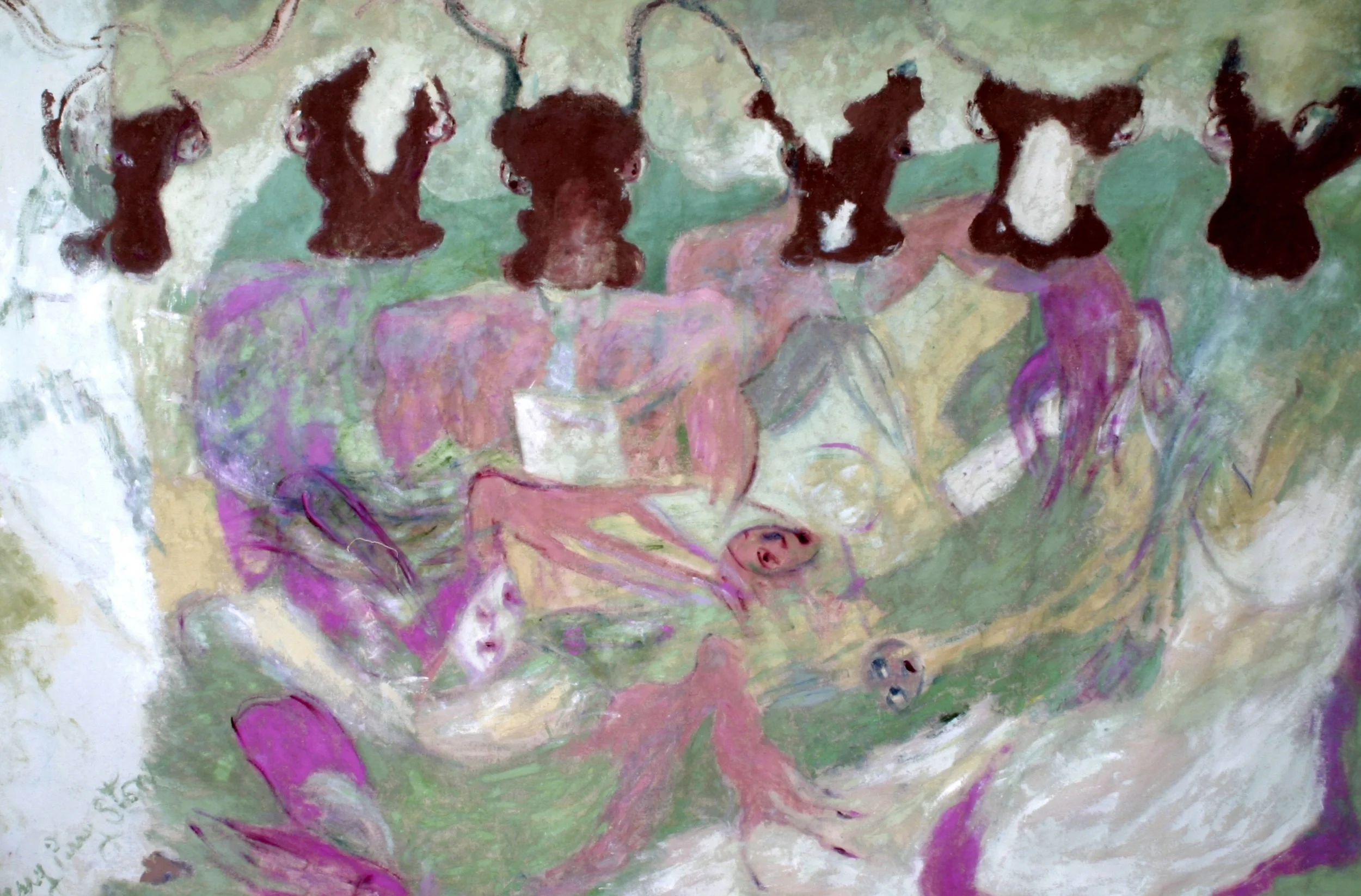 "Wall St. - Feasting of the Bulls" Oil, 1990's, 4'4"x 9'