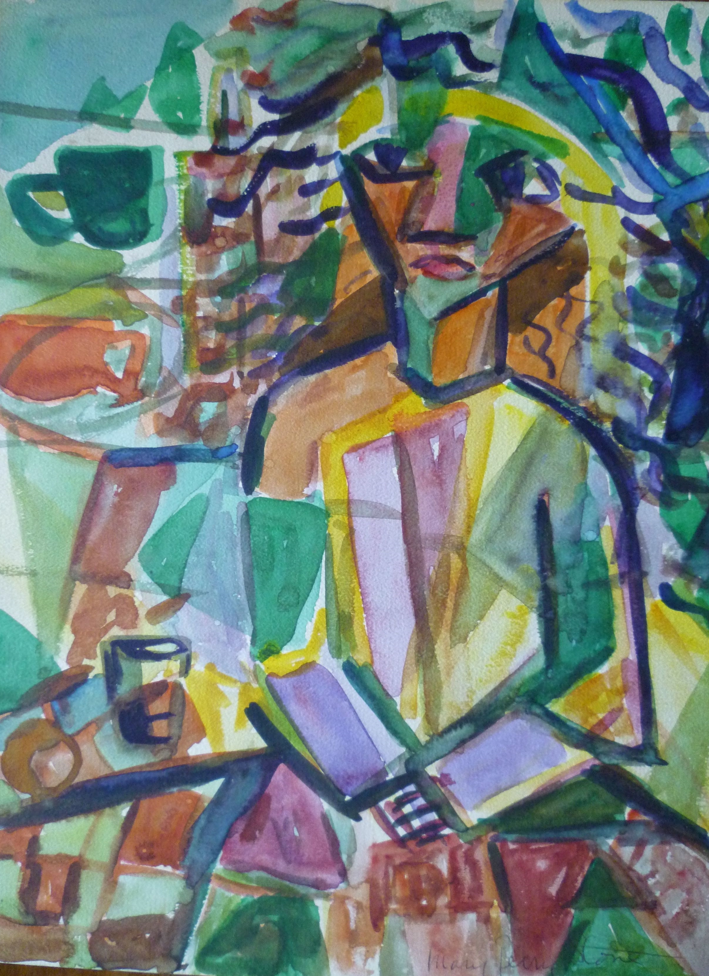 "Figure - Hands Crossed" Watercolor, 1950's