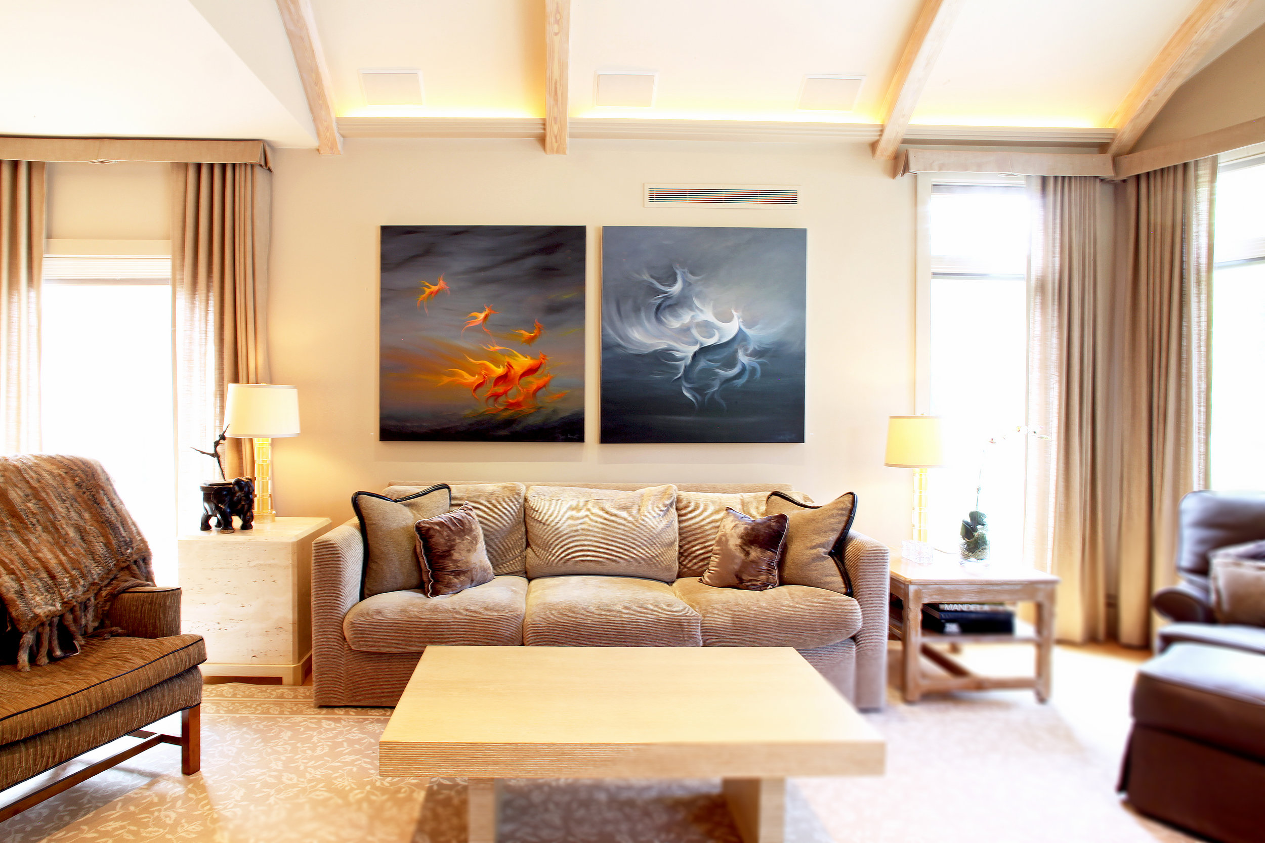 Interior Design with Abstract Contemporary Art by Artist Lynda Howitt