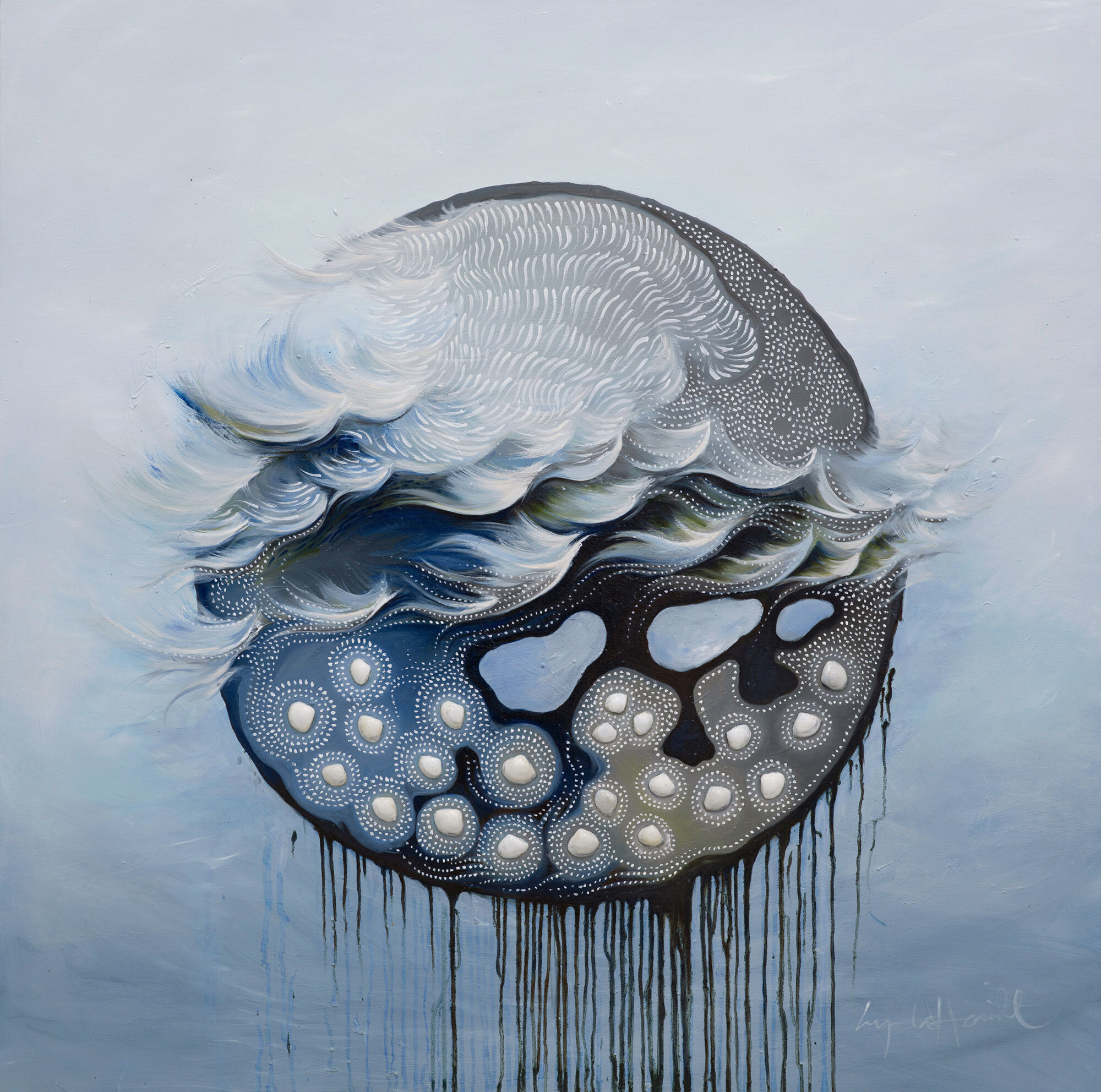 Full Moon by Lynda Howitt 122x122cm oil on canvas with seashells