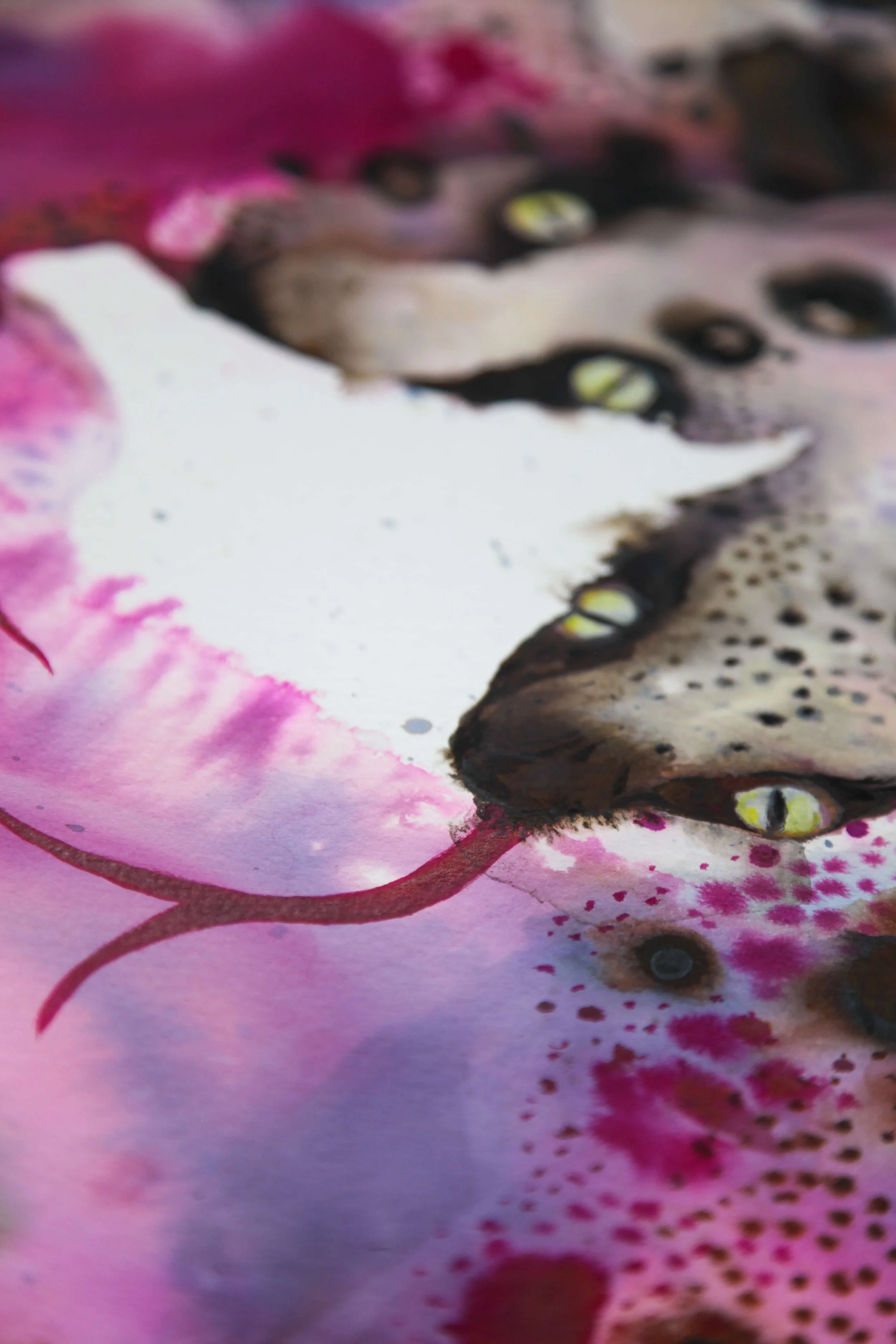 Close-up detail of Two-Headed Serpent by Lynda Howitt showing flowing ink, layered textures and abstract serpent forms.