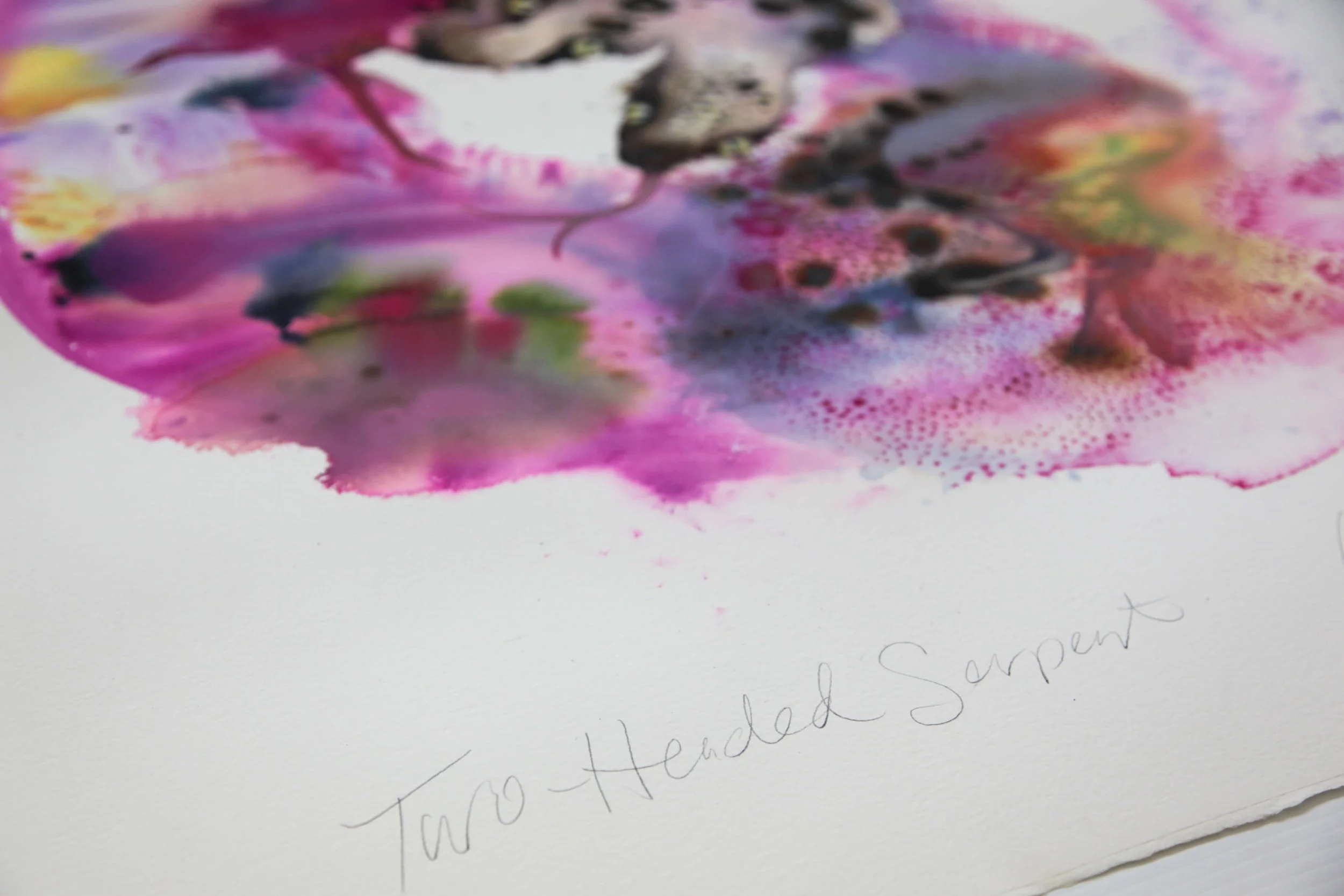 Two-Headed Serpent by Lynda Howitt. Original abstract ink artwork inspired by transformation, created on paper during an artist residency in Western Australia.