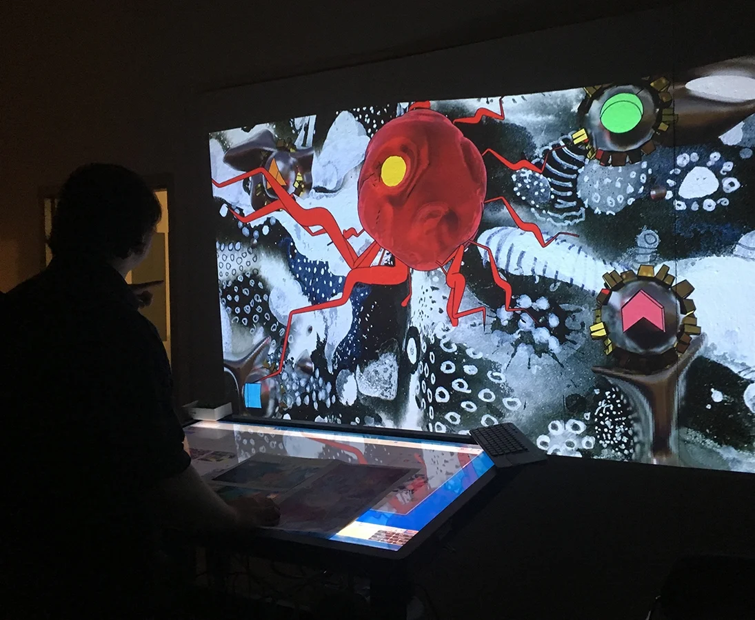 Stephen Waddell prototyping the game.