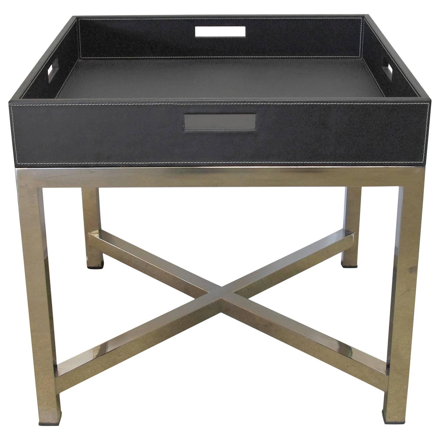 Black Leather And Stainless Steel Tray Table Fabio Ltd Black Leather And Stainless Steel Tray Table Fabio Ltd