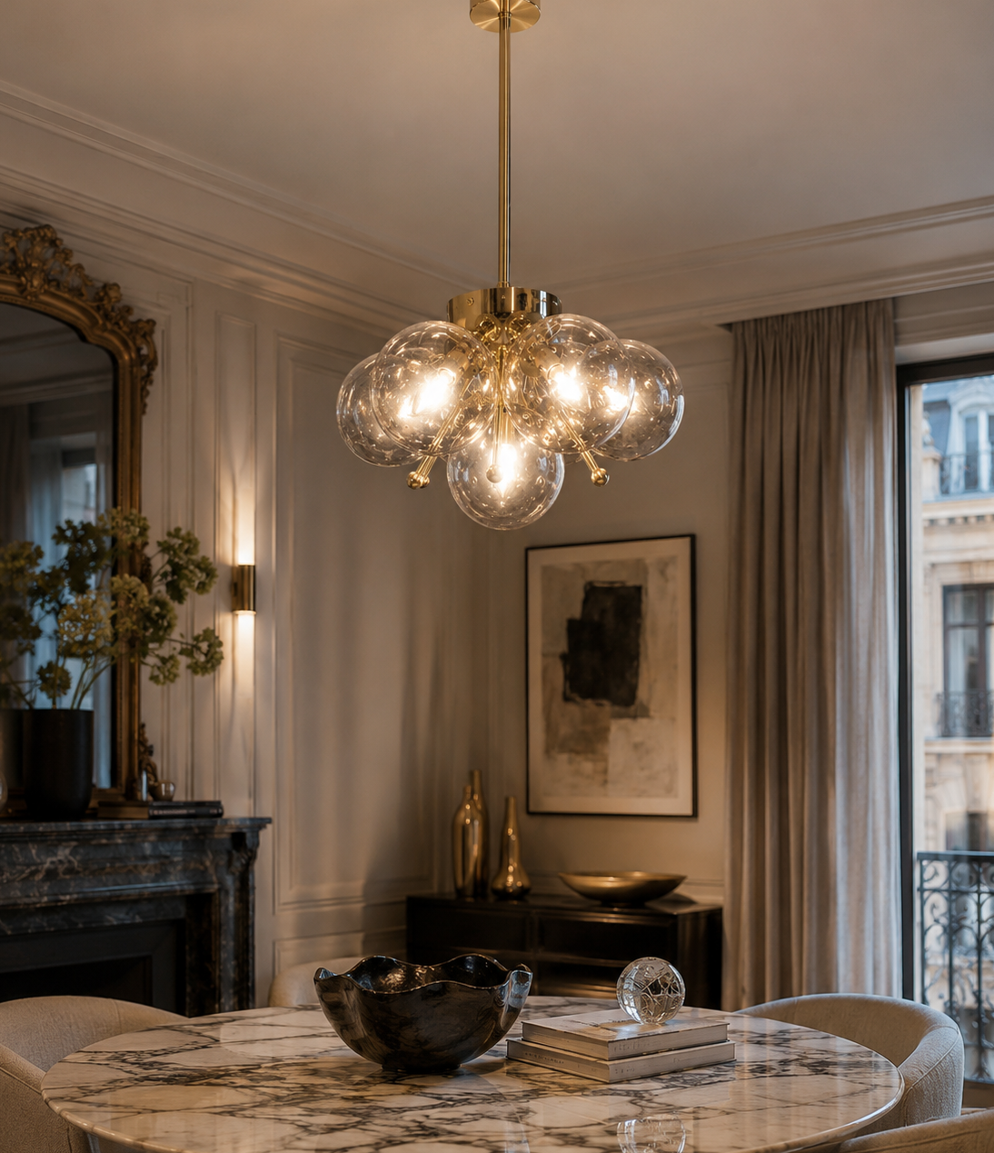 Elegant Chandelier Over Marble Table.png