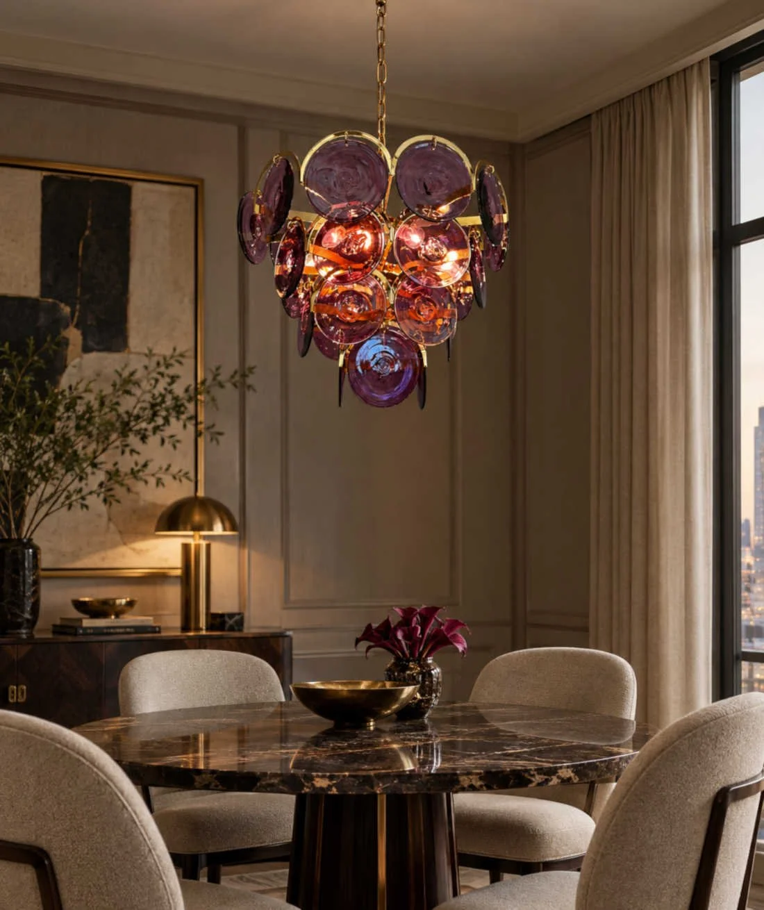 Luxe Purple Glass Chandelier Dining Room.jpg