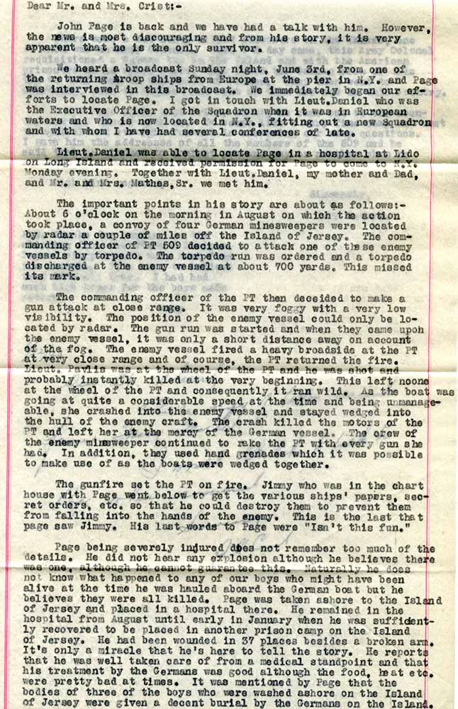 Mary Mathe's Letter To Lt. Crist's Parents
