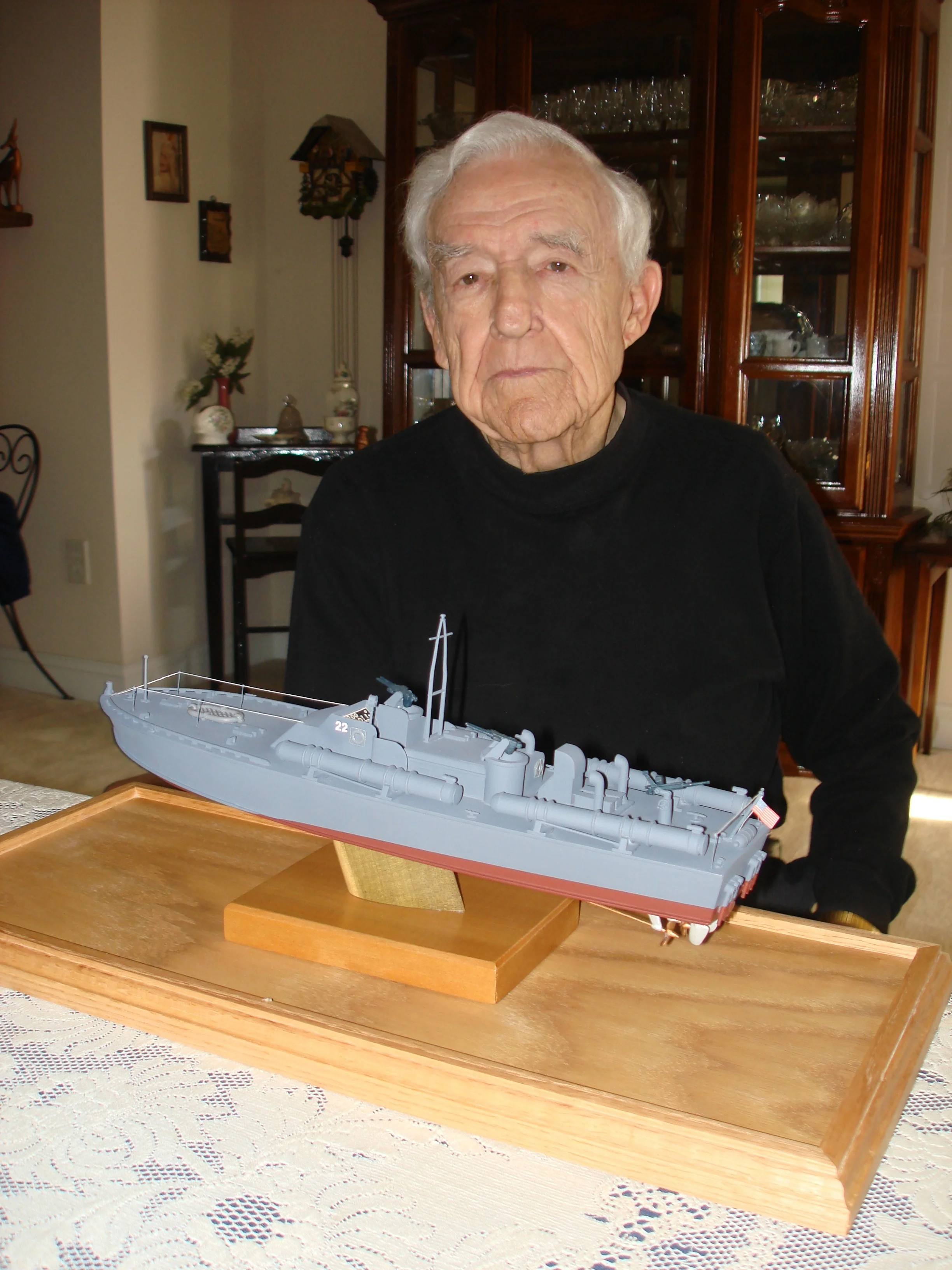 Book Figure 120. Model PT boat painted to resemble Lt. Cmdr. Sherertz’s first Patrol Torpedo boat (PT- 22), the Flying Deuces. R. Sherertz collection.