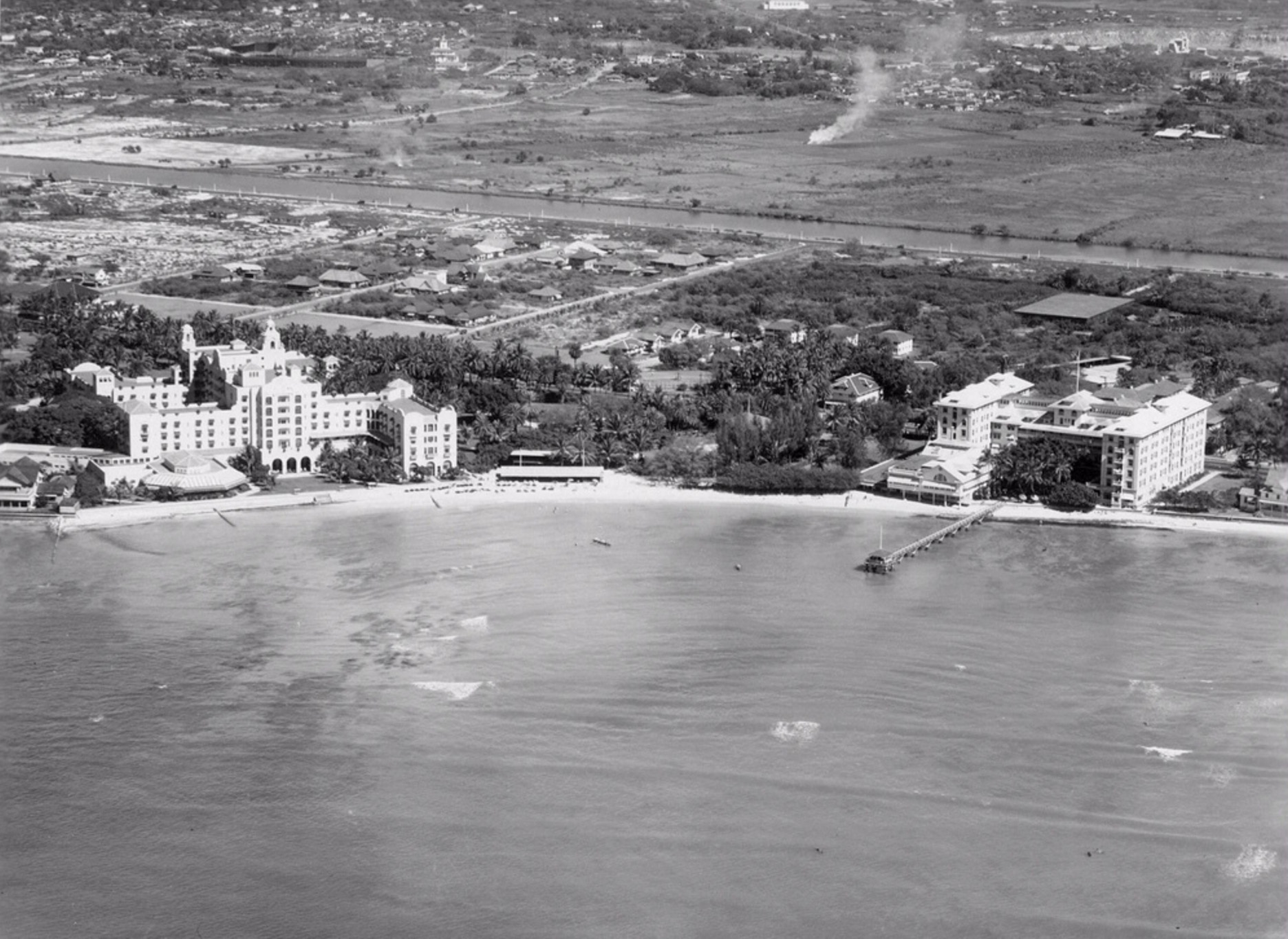 Figure 16. Royal Hawaiian Hotel (left), Moana Hotel, pre World War II