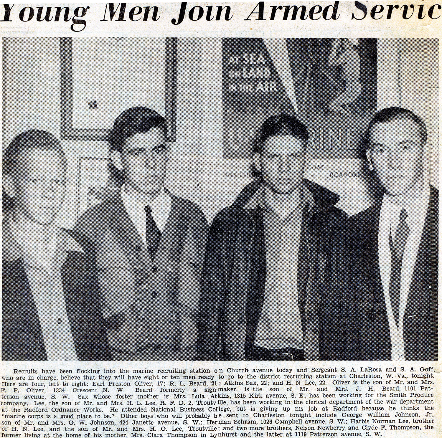 Book Figure 32. Military recruits flock to Roanoke, Virginia, Marine recruiting station on December 8, 1941. Roanoke World-News clipping.