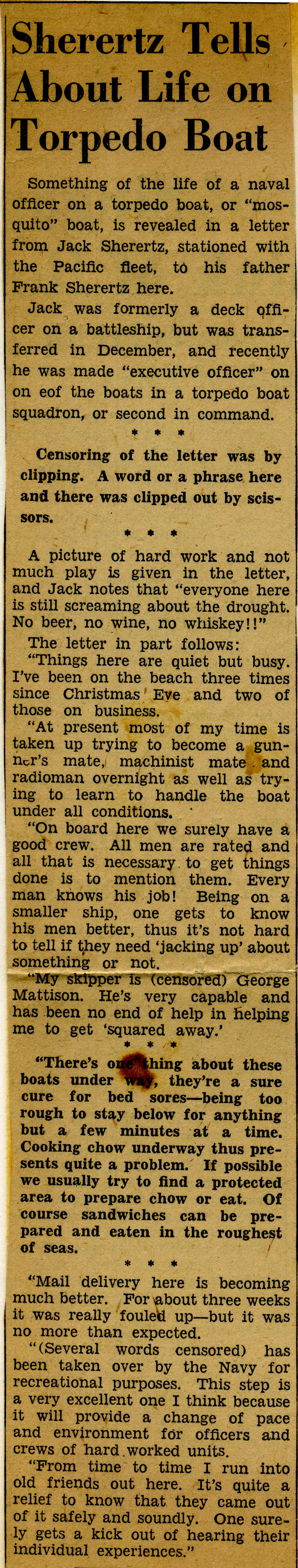 Book Figure 36. Life on a PT Boat. Roanoke World-Newsclipping (February 4, 1942)