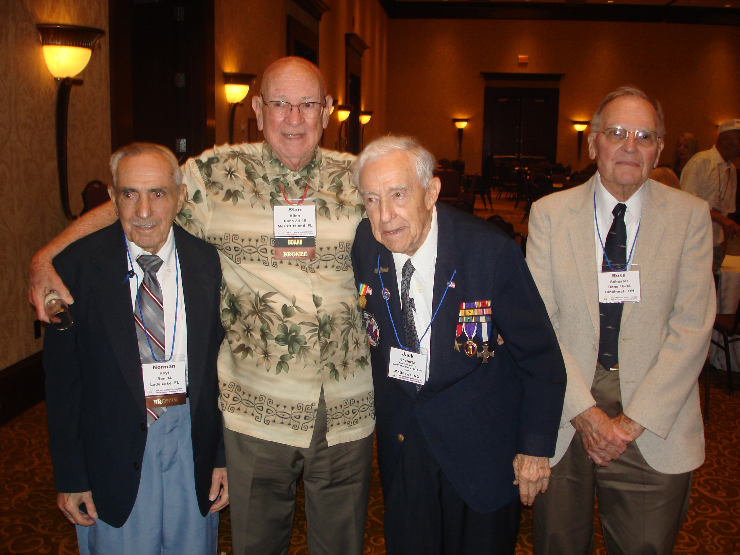 Book Figure 119. RON 34 squadron mates (left to right) Norm Hoyt, Stan Allen, Jack Sherertz, and Russ Schuster, last PT boat reunion. Thanks for your service