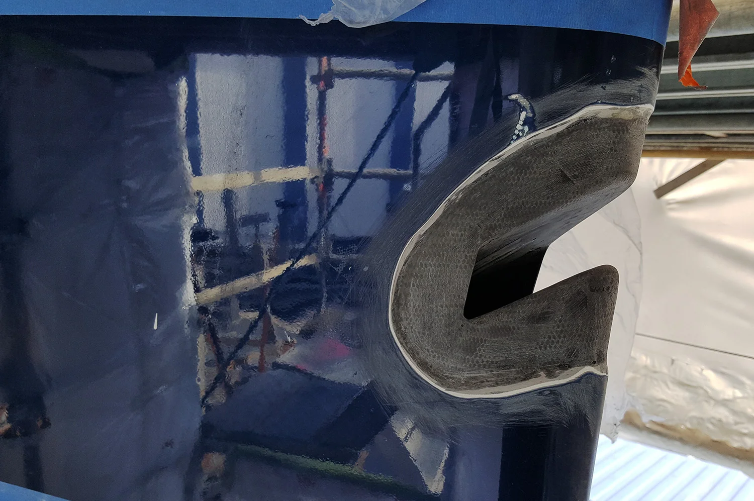 Bobstay penetration through Farfalla’s stem