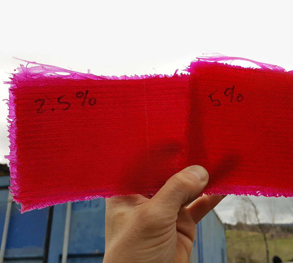 Ruby red dye testing on final composite panel thickness