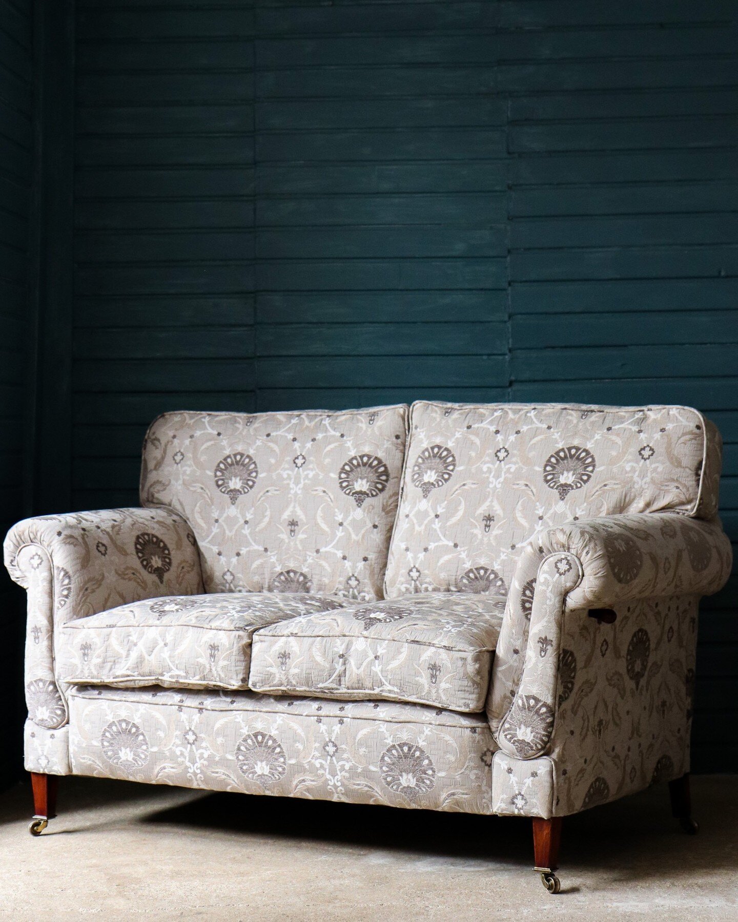 Supreme luxury! Edwardian drop-arm sofa, completely re-upholstered traditionally using coil springs and horsehair which is hand tied and stitched in place and topped with down and feather cushions for sublime comfort. Fabric @jimdickensengland

#edwa