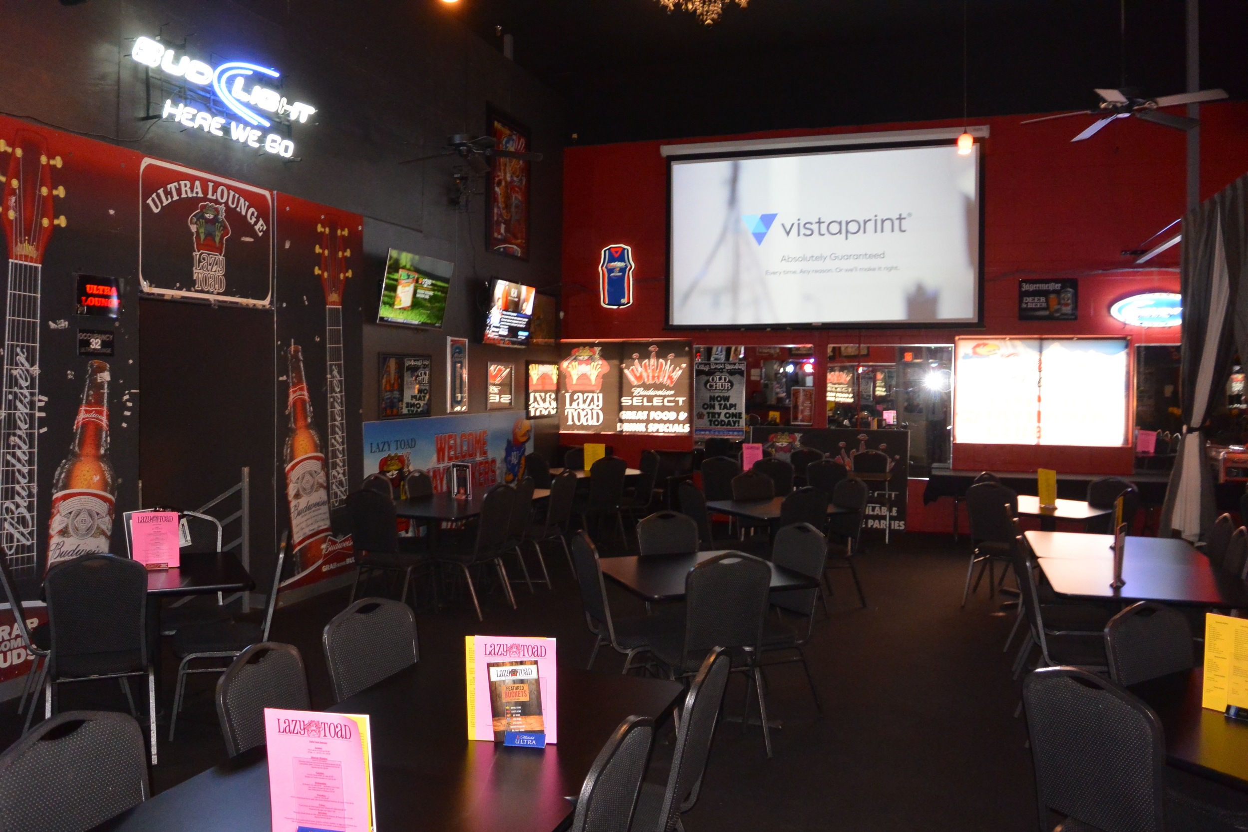 The Restaurant Seats 60, 4 Plasma TV's and a 10 Foot Projection Screen