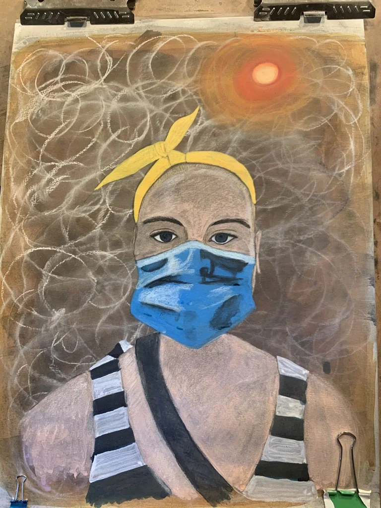 "Stay At Home Evacuated" Mixed Media Ink and Pastels