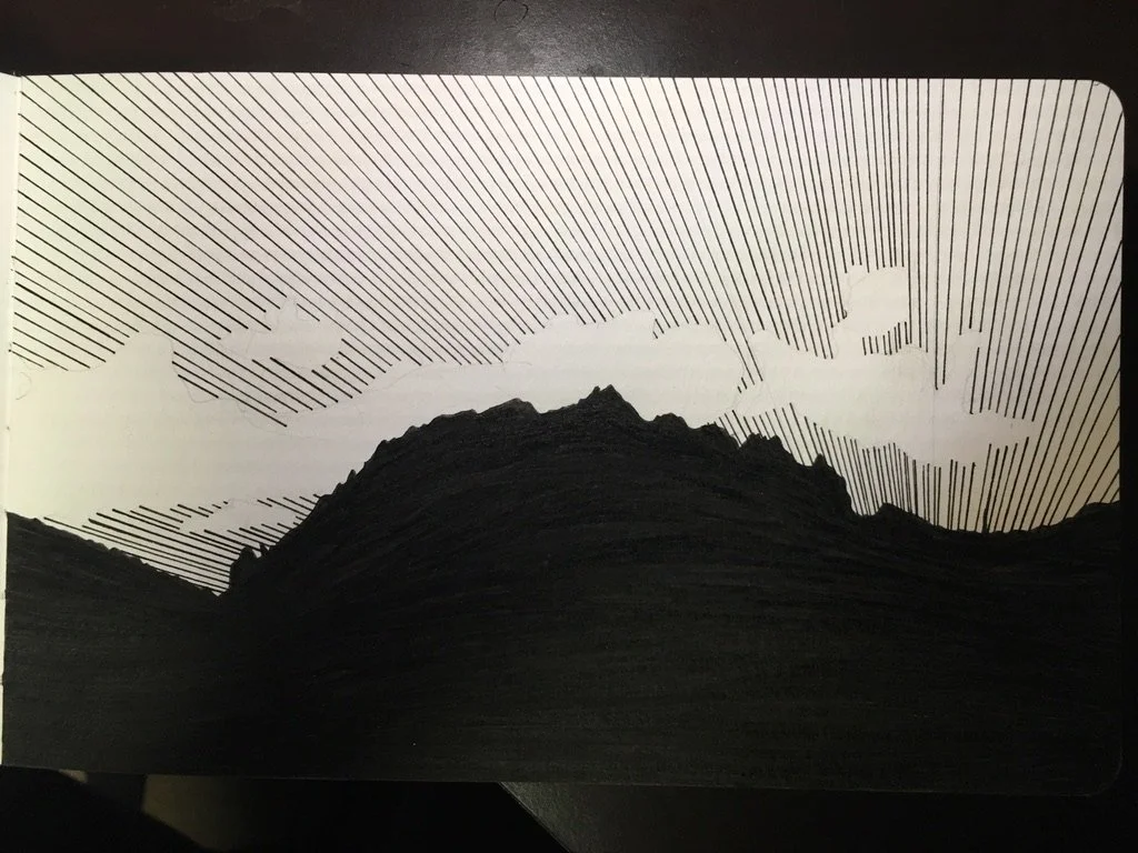 "Sunset at Italy Lake" Ink Pen