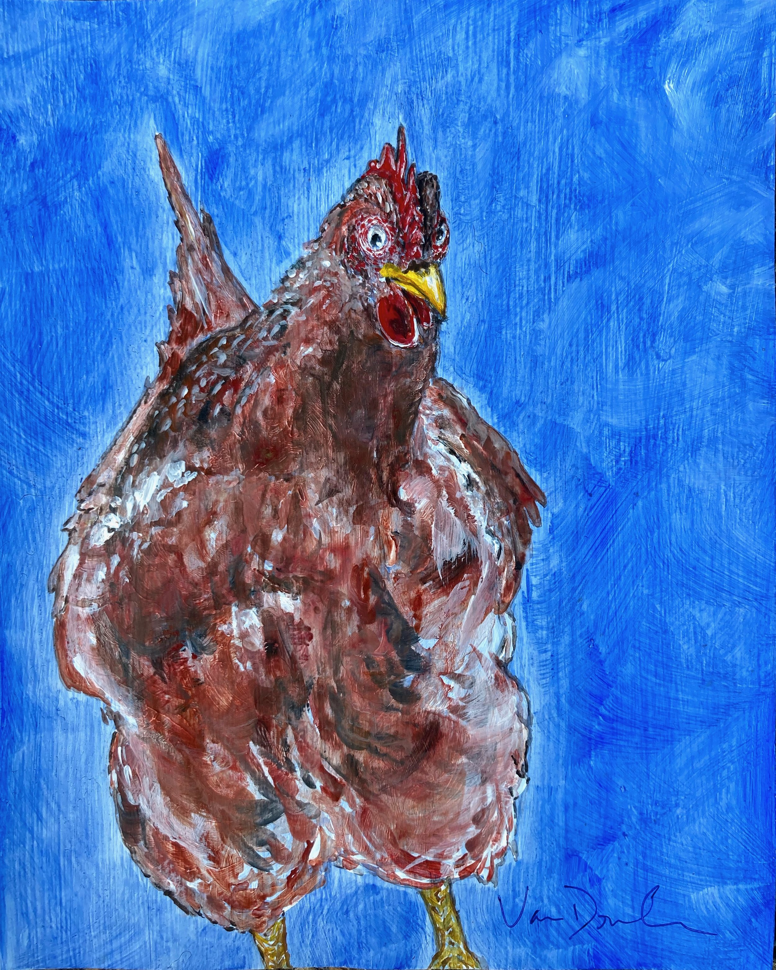 Red Hen, acrylic on paper, aprox 8x10"