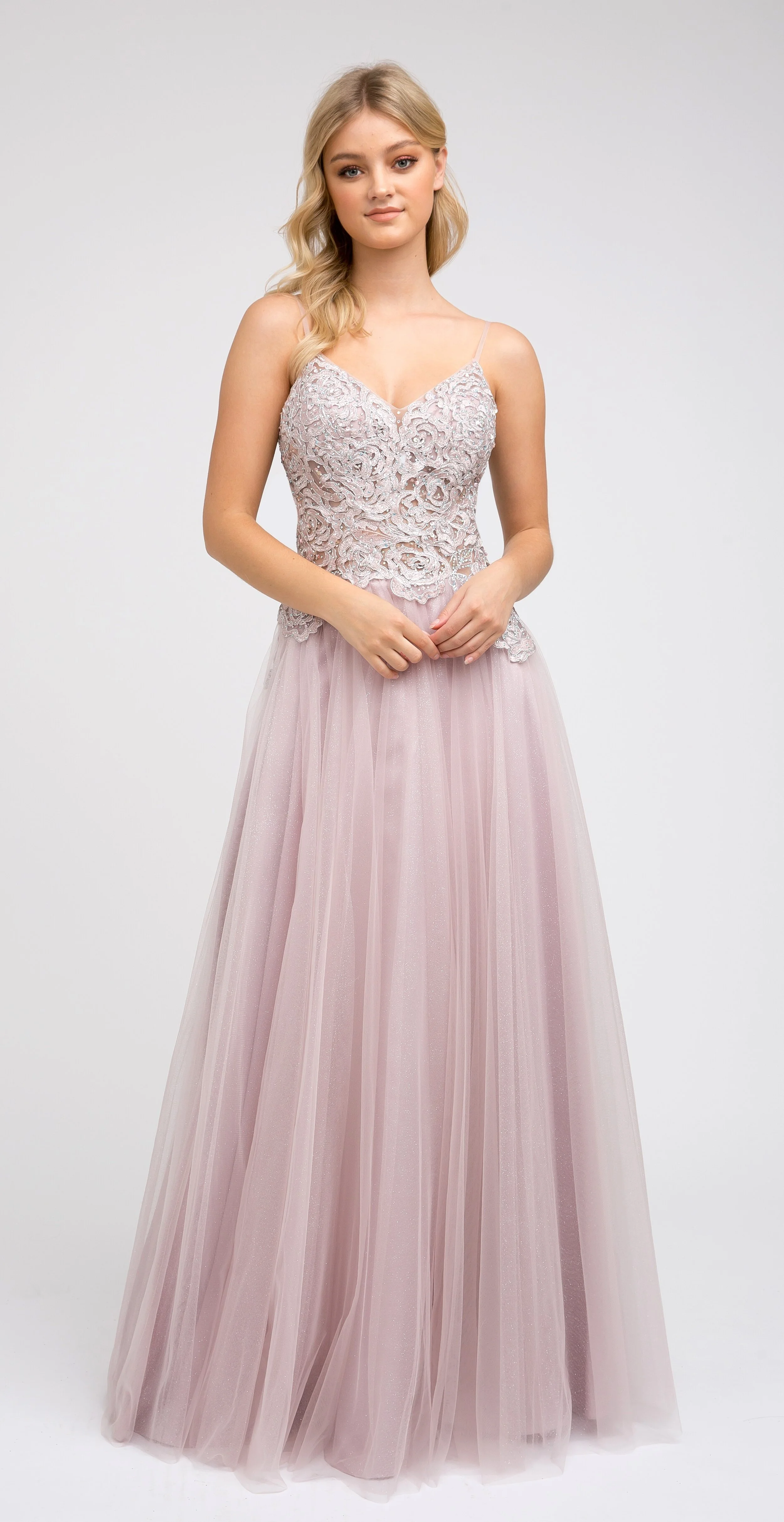 Mocha Sheer Bodice Prom Dress- JT-00212 