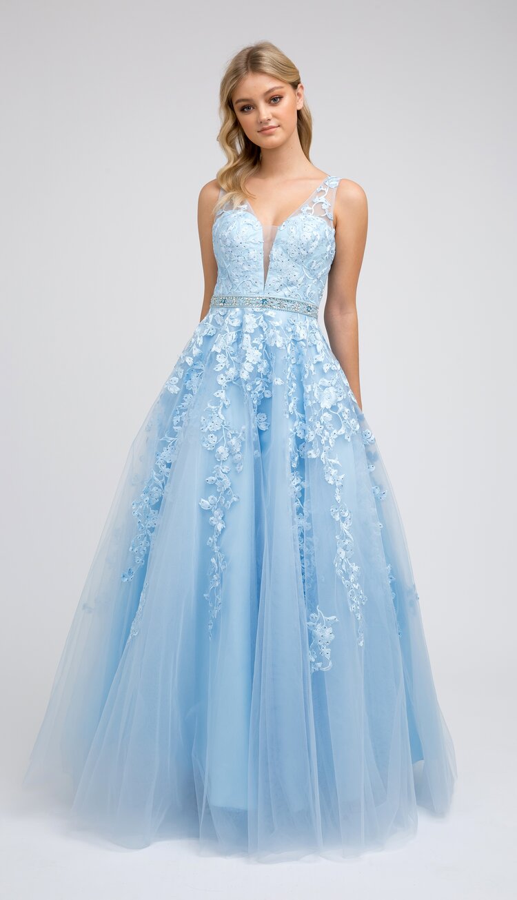 3D Floral Lilac Tulle Long Prom Dresses V Neck Junior Prom Dress FD2330 ...
