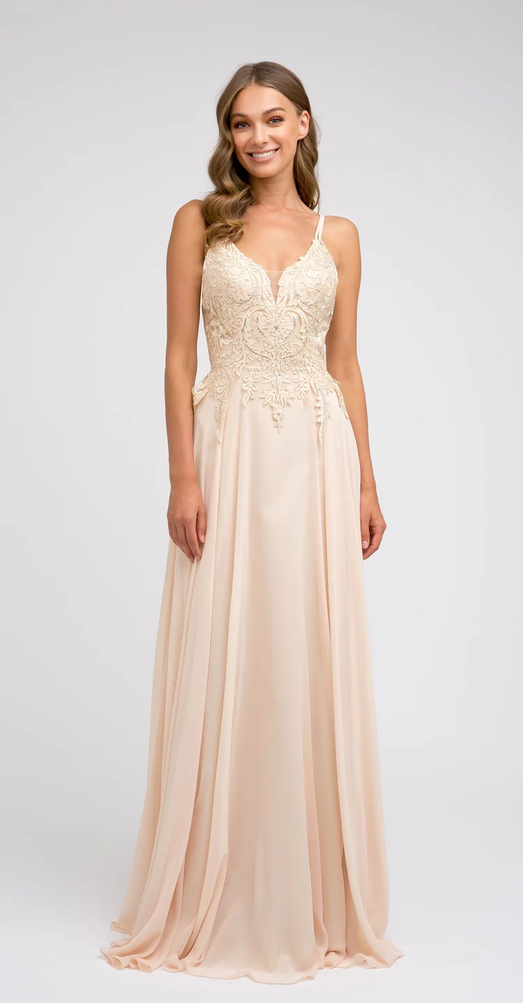 Champagne Chiffon Prom Dresses