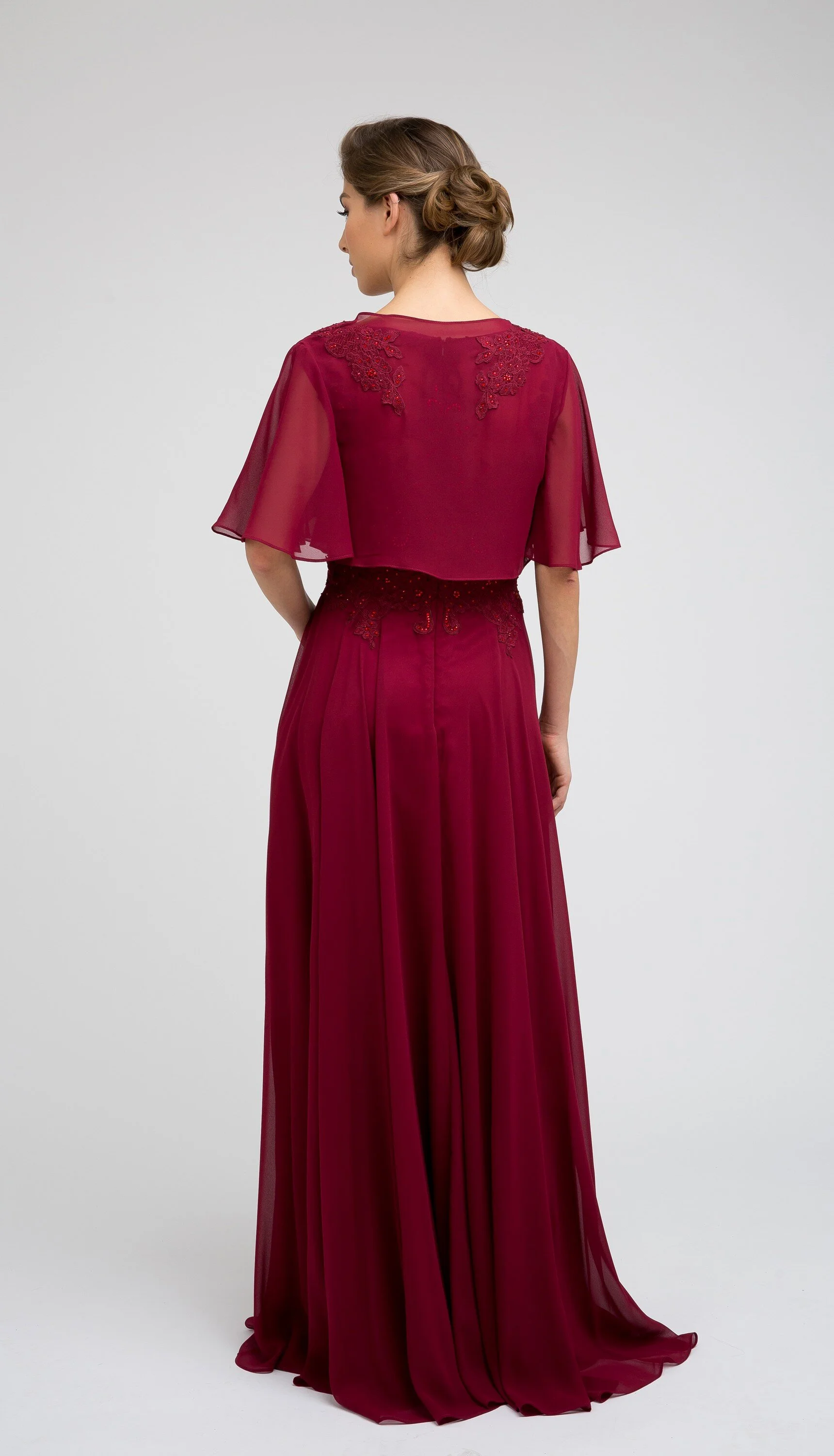 maroon and silver gown