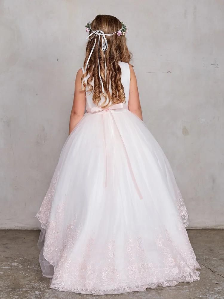 Flower Girl Baptism High Low Dress with Lace and Maria on Skirt by TIPTOP KIDS - AS2404