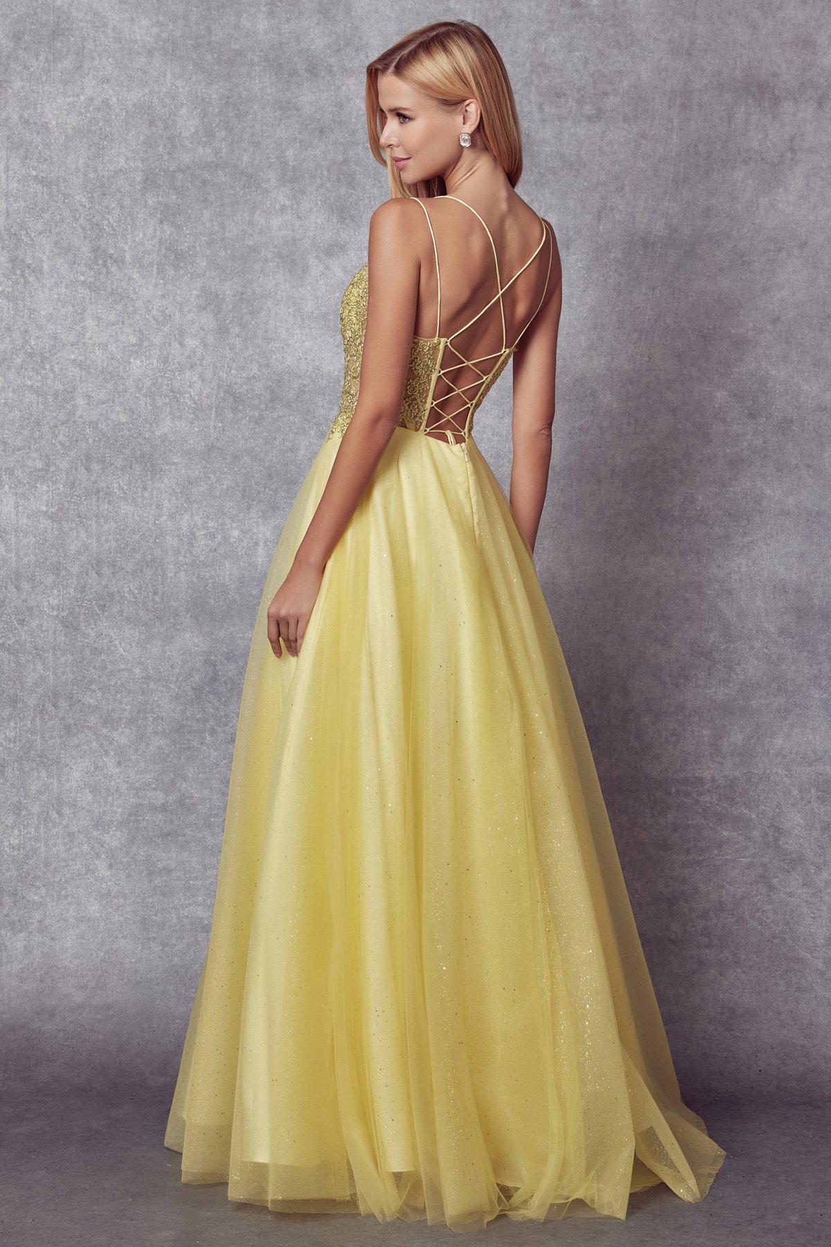 Yellow tulle lace long prom dress yellow evening dress – shdress