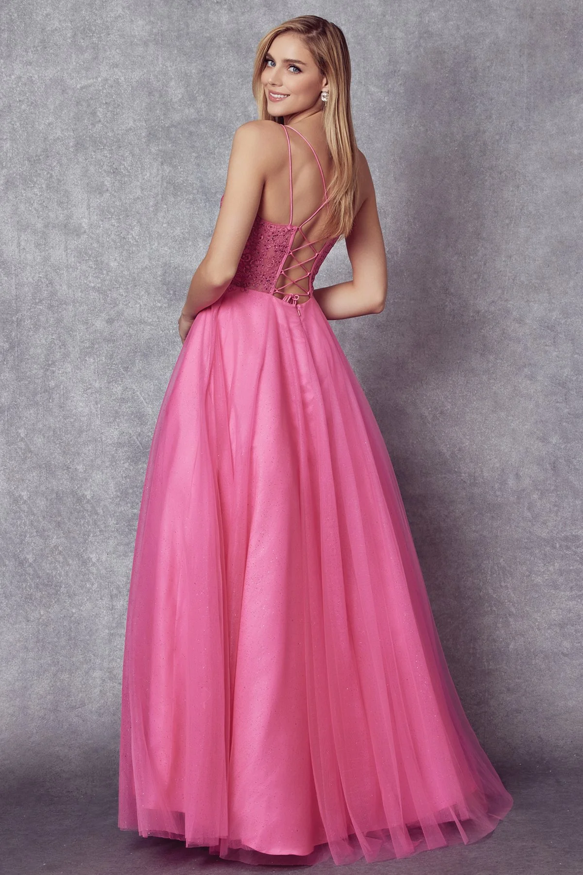 Cute Fuchsia Ball Gown Sparkly Satin Long Prom Dress With Bow main image 1