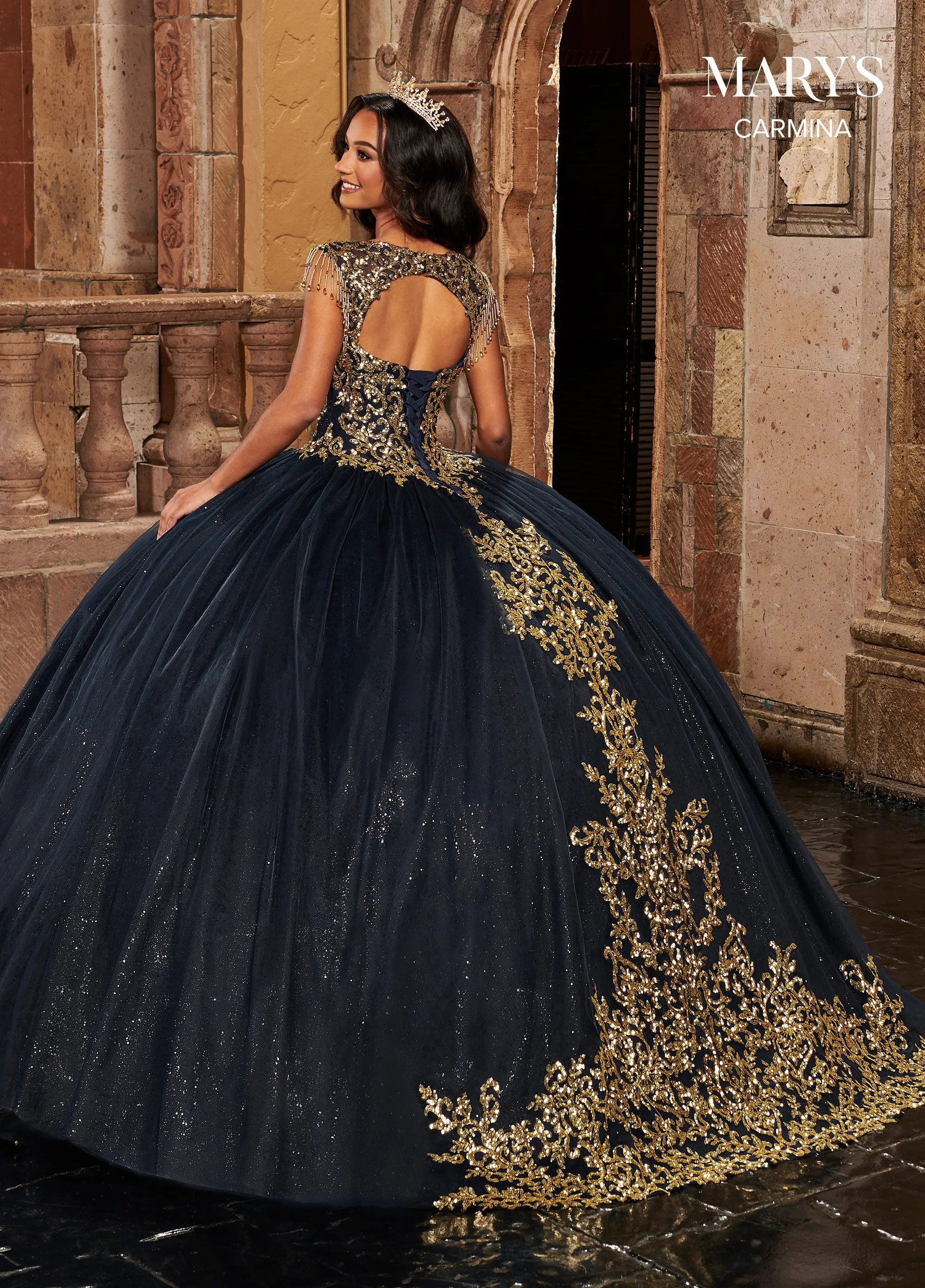 navy blue and blush quinceanera